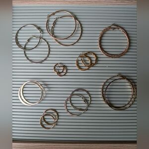 LOT - 9 Pairs Assorted Goldtone and Silvertone Hoops